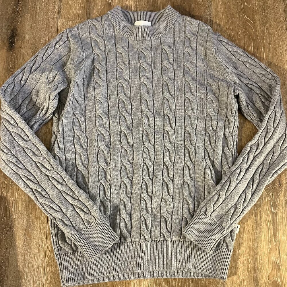 NWOT Vallier Dalston 100% Merino Wool Cable Knit Sweater - Heather Grey, L